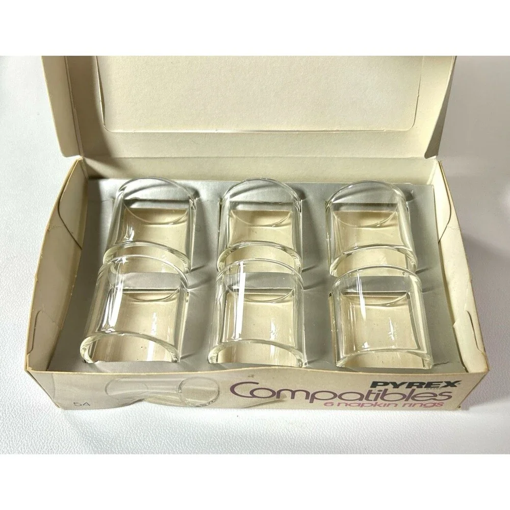 Vintage Pyrex Compatibles “Clear Glass 54” Napkin Rings Box Of 6